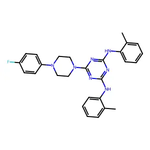 6-[4-(4-fluorophenyl)piperazin-1-yl]-N,N'-bis(2-methylphenyl)-1,3,5-triazine-2,4-diamine structure