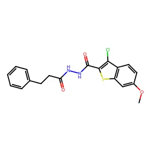 3-chloro-6-methoxy-N'-(3-phenylpropanoyl)-1-benzothiophene-2-carbohydrazide structure