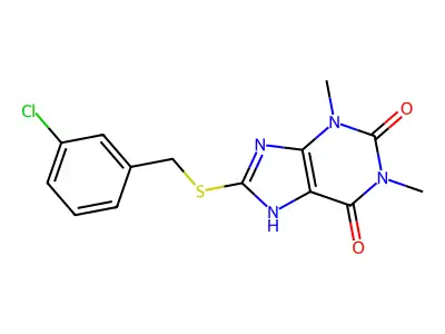 8-((3-chlorobenzyl)thio)-1,3-dimethyl-1H-purine-2,6(3H,7H)-dione structure