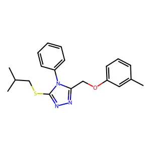 3-(isobutylsulfanyl)-5-[(3-methylphenoxy)methyl]-4-phenyl-4H-1,2,4-triazole structure