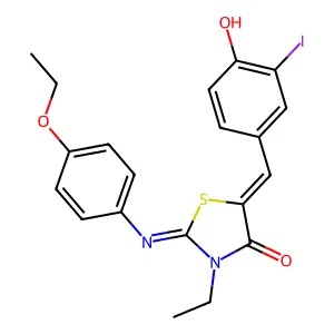2-[(4-ethoxyphenyl)imino]-3-ethyl-5-(4-hydroxy-3-iodobenzylidene)-1,3-thiazolidin-4-one structure
