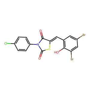 3-(4-chlorophenyl)-5-(3,5-dibromo-2-hydroxybenzylidene)-1,3-thiazolidine-2,4-dione structure
