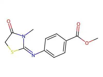 4-[3-Methyl-4-oxo-thiazolidin-(2E)-ylideneamino]-benzoic acid methyl ester structure