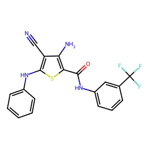 3-amino-5-anilino-4-cyano-N-[3-(trifluoromethyl)phenyl]thiophene-2-carboxamide structure