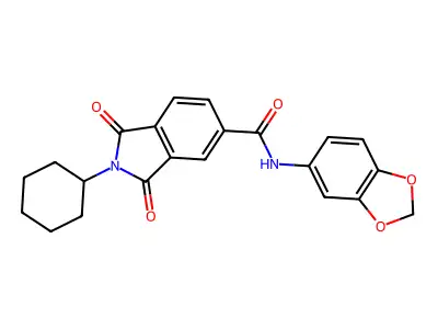 N-(1,3-benzodioxol-5-yl)-2-cyclohexyl-1,3-dioxoisoindole-5-carboxamide structure