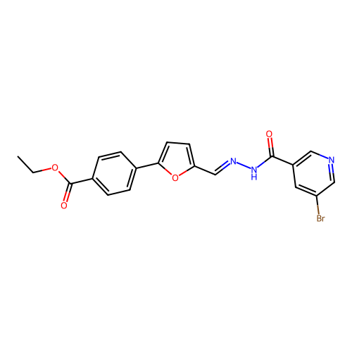 ethyl 4-{5-[(E)-{2-[(5-bromopyridin-3-yl)carbonyl]hydrazinylidene}methyl]furan-2-yl}benzoate structure