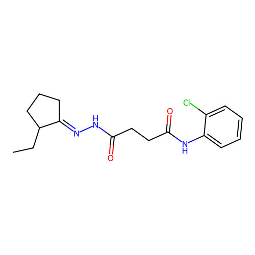N-(2-chlorophenyl)-4-[2-(2-ethylcyclopentylidene)hydrazino]-4-oxobutanamide structure