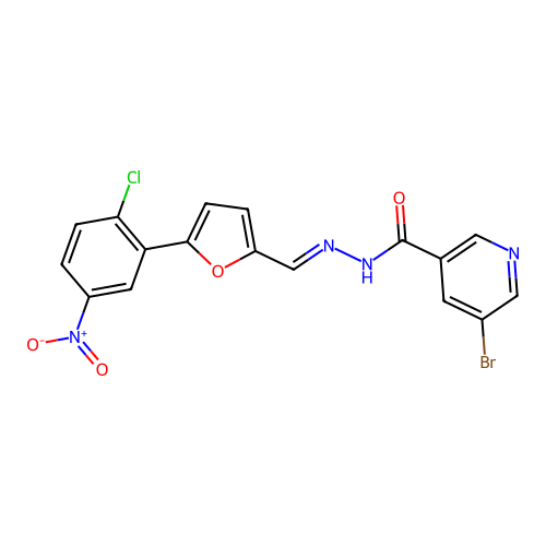 5-bromo-N'-{(E)-[5-(2-chloro-5-nitrophenyl)furan-2-yl]methylidene}pyridine-3-carbohydrazide structure