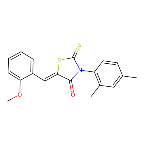 (Z)-3-(2,4-dimethylphenyl)-5-(2-methoxybenzylidene)-2-thioxothiazolidin-4-one structure