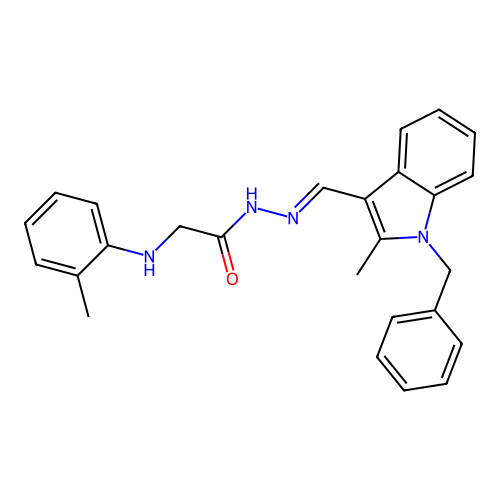 N'-[(E)-(1-benzyl-2-methyl-1H-indol-3-yl)methylidene]-2-[(2-methylphenyl)amino]acetohydrazide (non-preferred name) structure