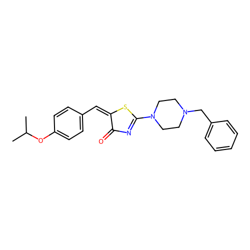 (5E)-2-(4-benzylpiperazin-1-yl)-5-[4-(propan-2-yloxy)benzylidene]-1,3-thiazol-4(5H)-one structure