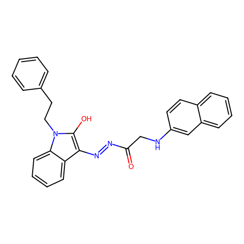 (E)-2-(naphthalen-2-ylamino)-N'-(2-oxo-1-phenethylindolin-3-ylidene)acetohydrazide structure