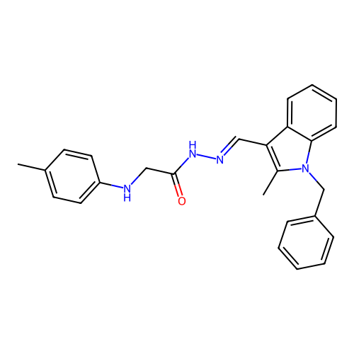 N'-[(E)-(1-benzyl-2-methyl-1H-indol-3-yl)methylidene]-2-[(4-methylphenyl)amino]acetohydrazide (non-preferred name) structure