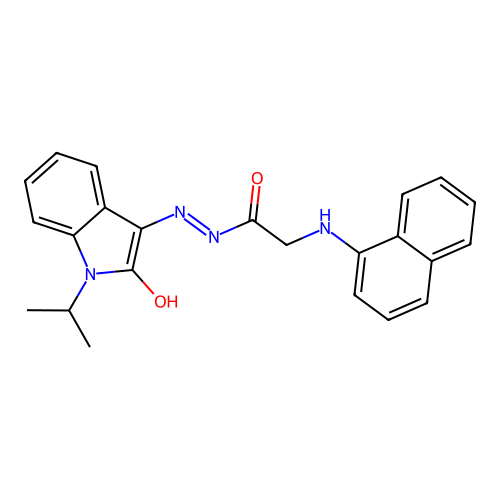 2-(naphthalen-1-ylamino)-N'-[(3Z)-2-oxo-1-(propan-2-yl)-1,2-dihydro-3H-indol-3-ylidene]acetohydrazide (non-preferred name) structure