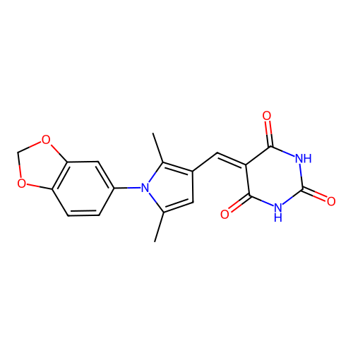 5-{[1-(1,3-benzodioxol-5-yl)-2,5-dimethyl-1H-pyrrol-3-yl]methylidene}pyrimidine-2,4,6(1H,3H,5H)-trione structure