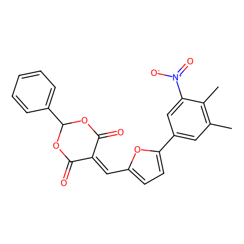 5-((5-(3,4-dimethyl-5-nitrophenyl)furan-2-yl)methylene)-2-phenyl-1,3-dioxane-4,6-dione structure