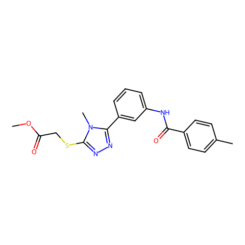 methyl 2-[[4-methyl-5-[3-[(4-methylbenzoyl)amino]phenyl]-1,2,4-triazol-3-yl]sulfanyl]acetate structure