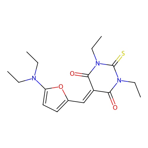 5-((5-(diethylamino)furan-2-yl)methylene)-1,3-diethyl-2-thioxodihydropyrimidine-4,6(1H,5H)-dione structure