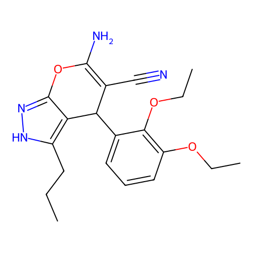 6-amino-4-(2,3-diethoxyphenyl)-3-propyl-1,4-dihydropyrano[2,3-c]pyrazole-5-carbonitrile structure