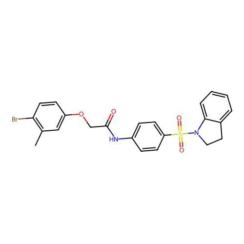 2-(4-bromo-3-methylphenoxy)-N-[4-(2,3-dihydro-1H-indol-1-ylsulfonyl)phenyl]acetamide structure