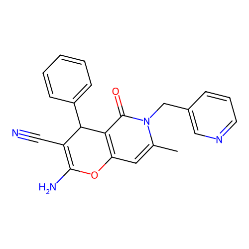 2-amino-7-methyl-5-oxo-4-phenyl-6-(pyridin-3-ylmethyl)-5,6-dihydro-4H-pyrano[3,2-c]pyridine-3-carbonitrile structure