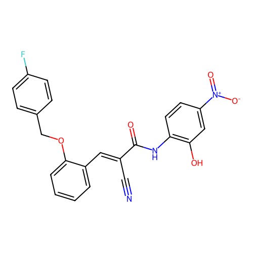 (E)-2-cyano-3-[2-[(4-fluorophenyl)methoxy]phenyl]-N-(2-hydroxy-4-nitrophenyl)prop-2-enamide structure