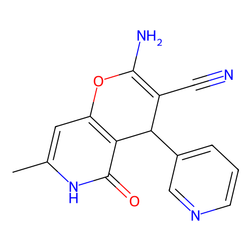 2-amino-7-methyl-5-oxo-4-(pyridin-3-yl)-5,6-dihydro-4H-pyrano[3,2-c]pyridine-3-carbonitrile structure
