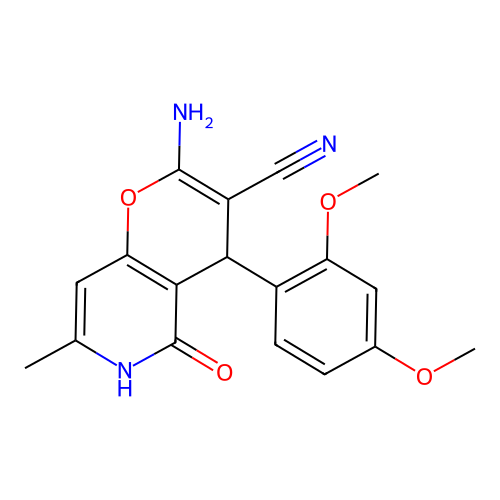 2-amino-4-(2,4-dimethoxyphenyl)-7-methyl-5-oxo-5,6-dihydro-4H-pyrano[3,2-c]pyridine-3-carbonitrile structure