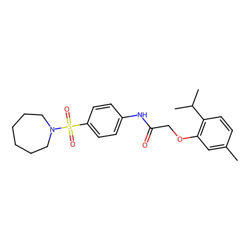 N-[4-(1-azepanylsulfonyl)phenyl]-2-(2-isopropyl-5-methylphenoxy)acetamide structure