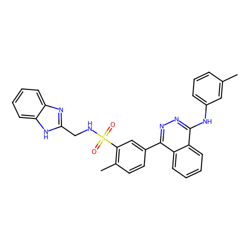 N-((1H-benzo[d]imidazol-2-yl)methyl)-2-methyl-5-(4-(m-tolylamino)phthalazin-1-yl)benzenesulfonamide structure
