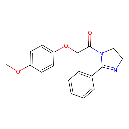 2-(4-methoxyphenoxy)-1-(2-phenyl-4,5-dihydro-1H-imidazol-1-yl)ethanone structure
