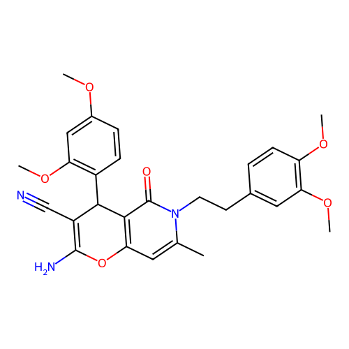 2-amino-4-(2,4-dimethoxyphenyl)-6-[2-(3,4-dimethoxyphenyl)ethyl]-7-methyl-5-oxo-5,6-dihydro-4H-pyrano[3,2-c]pyridine-3-carbonitrile structure