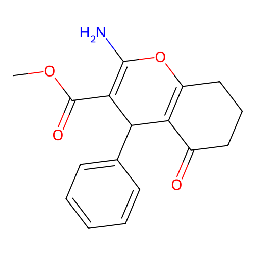 methyl 2-amino-5-oxo-4-phenyl-5,6,7,8-tetrahydro-4H-chromene-3-carboxylate structure
