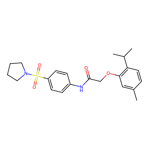 2-(2-isopropyl-5-methylphenoxy)-N-[4-(1-pyrrolidinylsulfonyl)phenyl]acetamide structure