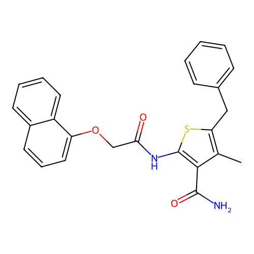 5-Benzyl-4-methyl-2-{[(1-naphthyloxy)acetyl]amino}-3-thiophenecarboxamide structure