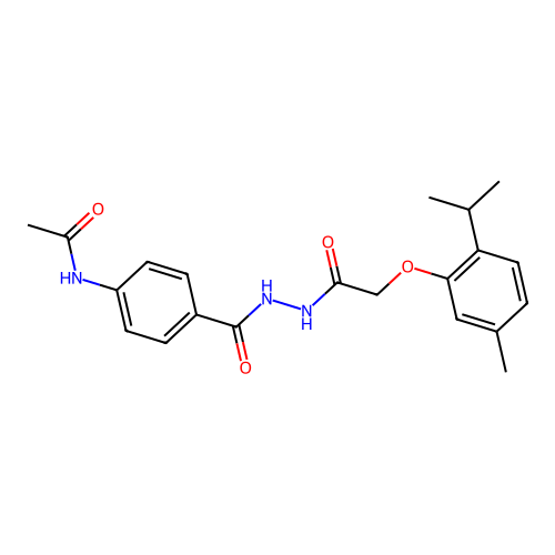N-[4-({2-[(2-isopropyl-5-methylphenoxy)acetyl]hydrazino}carbonyl)phenyl]acetamide structure