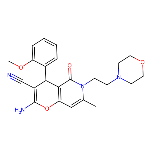 2-amino-4-(2-methoxyphenyl)-7-methyl-6-[2-(morpholin-4-yl)ethyl]-5-oxo-5,6-dihydro-4H-pyrano[3,2-c]pyridine-3-carbonitrile structure