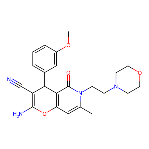 2-amino-4-(3-methoxyphenyl)-7-methyl-6-(2-morpholin-4-ylethyl)-5-oxo-4H-pyrano[3,2-c]pyridine-3-carbonitrile structure