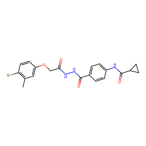 N-[4-({2-[(4-bromo-3-methylphenoxy)acetyl]hydrazino}carbonyl)phenyl]cyclopropanecarboxamide structure