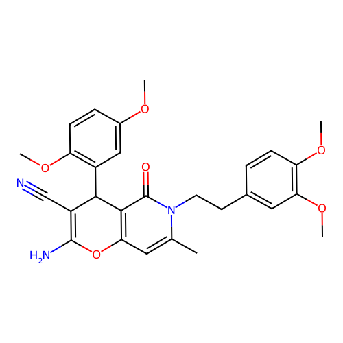 2-amino-4-(2,5-dimethoxyphenyl)-6-[2-(3,4-dimethoxyphenyl)ethyl]-7-methyl-5-oxo-4H-pyrano[3,2-c]pyridine-3-carbonitrile structure