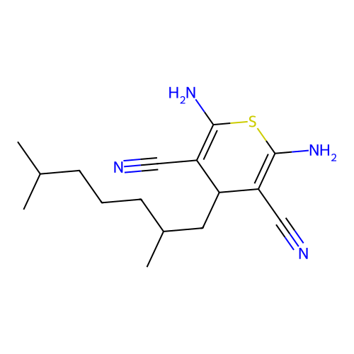 2,6-diamino-4-(2,6-dimethylheptyl)-4H-thiopyran-3,5-dicarbonitrile structure