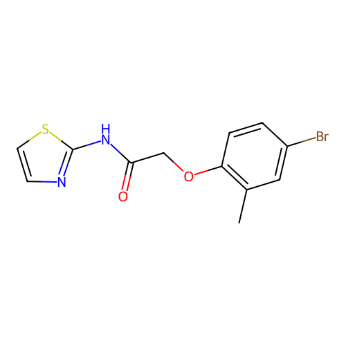 2-(4-bromo-2-methylphenoxy)-N-(1,3-thiazol-2-yl)acetamide structure