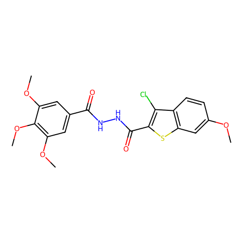 3-chloro-6-methoxy-N'-(3,4,5-trimethoxybenzoyl)-1-benzothiophene-2-carbohydrazide structure