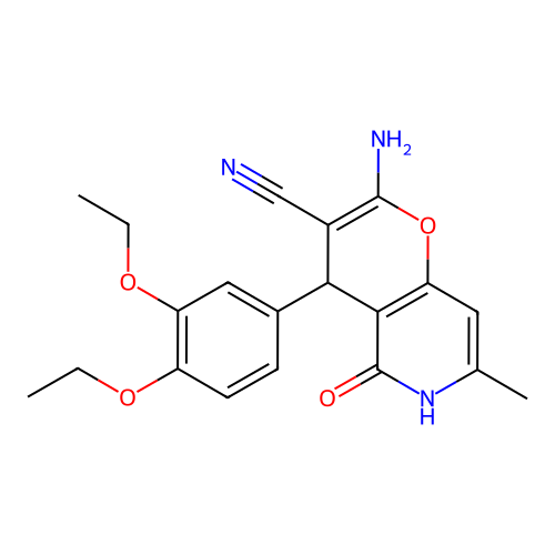 2-amino-4-(3,4-diethoxyphenyl)-7-methyl-5-oxo-5,6-dihydro-4H-pyrano[3,2-c]pyridine-3-carbonitrile structure