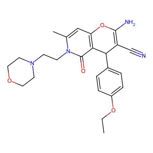 2-amino-4-(4-ethoxyphenyl)-7-methyl-6-[2-(morpholin-4-yl)ethyl]-5-oxo-5,6-dihydro-4H-pyrano[3,2-c]pyridine-3-carbonitrile structure