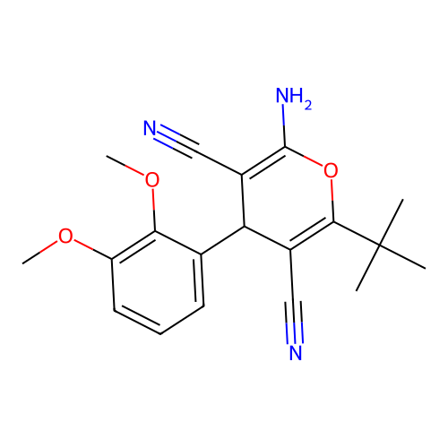 2-amino-6-tert-butyl-4-(2,3-dimethoxyphenyl)-4H-pyran-3,5-dicarbonitrile structure