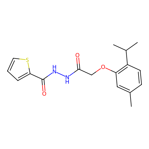 N'-{2-[5-methyl-2-(propan-2-yl)phenoxy]acetyl}thiophene-2-carbohydrazide structure