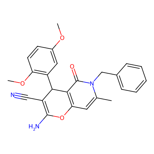 2-amino-6-benzyl-4-(2,5-dimethoxyphenyl)-7-methyl-5-oxo-5,6-dihydro-4H-pyrano[3,2-c]pyridine-3-carbonitrile structure
