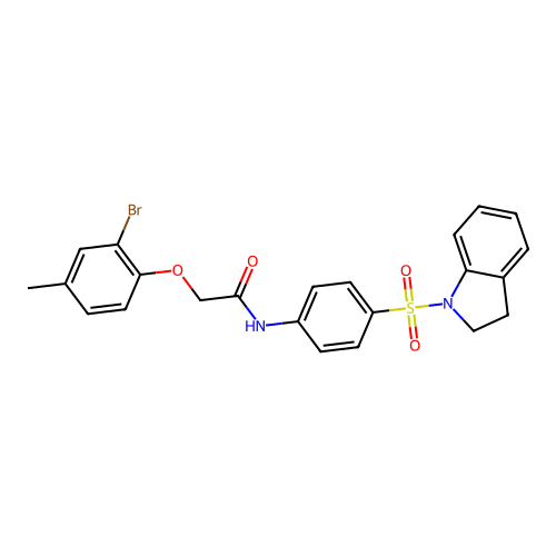 2-(2-bromo-4-methylphenoxy)-N-[4-(2,3-dihydro-1H-indol-1-ylsulfonyl)phenyl]acetamide structure