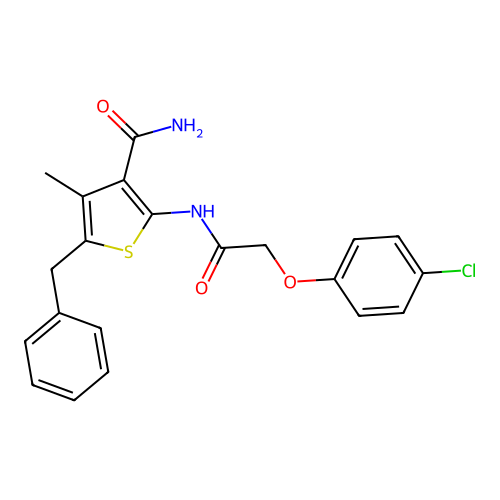 5-Benzyl-2-{[(4-chlorophenoxy)acetyl]amino}-4-methylthiophene-3-carboxamide structure